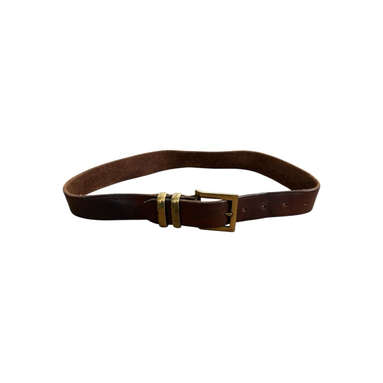 Vintage Brown Leather Belt 35” Brass Buckle Classic Unisex Classic Minimalist